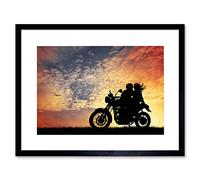 Wee Blue Coo PHOTOGRAPH COMPOSITION SUNSET MOTORBIKE LOVERS SILHOUETTE FRAMED PRINT B12X13649