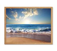 Wee Blue Coo Photograph Seascape Beach Sand Ocean Surf Waves Art Print Framed Poster Wall Decor 12X16 Inch