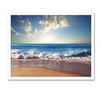 Wee Blue Coo Photograph Seascape Beach Sand Ocean Surf Waves Art Print Framed Poster Wall Decor 12X16 Inch