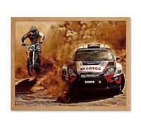 Wee Blue Coo Photograph Sport Motocross Bike Rally Car Dirt Race Art Print Framed Poster Wall Decor 12X16 Inch