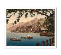 Wee Blue Coo Photography Bellagio General Lake Como Italy Landscape Boats Art Print Framed Poster Wall Decor 12X16 Inch