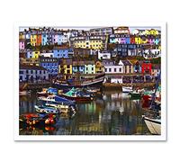 Wee Blue Coo Photography Cityscape Brixham Devon England Harbour Boats Art Print Framed Poster Wall Decor 12X16 Inch
