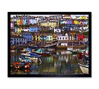 Wee Blue Coo Photography Cityscape Brixham Devon England Harbour Boats Art Print Framed Poster Wall Decor 12X16 Inch