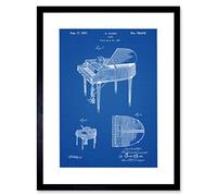 Wee Blue Coo Piano Blueprint Artwork Framed Wall Art Print 12X16 Inch
