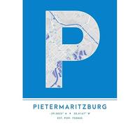 Wee Blue Coo Pietermaritzburg South Africa City Map Blue Colour Block Modern Typography Stylish Letter Unframed Word Wall Art Print Poster for Home Décor CITYMAP1