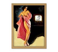 Wee Blue Coo Pin Up Girl Undressed TV Artwork Framed Wall Art Print 18X24 Inch