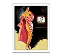 Wee Blue Coo Pin Up Girl Undressed TV Artwork Framed Wall Art Print 18X24 Inch