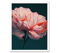 Wall Art Print Pink Carnation Dark Teal Flower Abstract Floral Painting Art Framed Artery8 White W12 inch x H16 inch