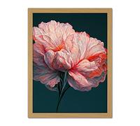 Wee Blue Coo Pink Carnation Dark Teal Flower Abstract Floral Painting Artwork Framed Wall Art Print 18X24 Inch