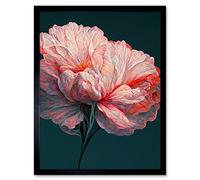 Wee Blue Coo Pink Carnation Dark Teal Flower Abstract Floral Painting Artwork Framed Wall Art Print 9X7 Inch