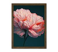 Wee Blue Coo Pink Carnation Dark Teal Flower Abstract Floral Painting Artwork Framed Wall Art Print 18X24 Inch