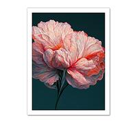Wee Blue Coo Pink Carnation Dark Teal Flower Abstract Floral Painting Artwork Framed Wall Art Print 18X24 Inch
