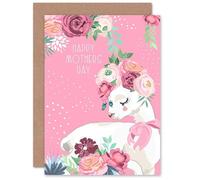 Wee Blue Coo Pink Happy Mothers Day Llama with Rose Flowers Sealed Greeting Card Plus Envelope Blank inside