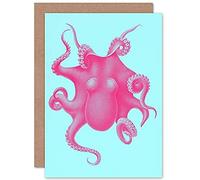 Wee Blue Coo Pink Octopus Vintage Illustration Greeting Card With Envelope Inside Premium Quality