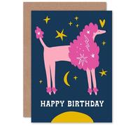 Wee Blue Coo Pink Poodle Dog Starry Night Sky Happy Birthday Card Wee Blue Coo Multicolor