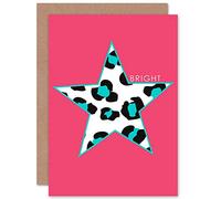 Wee Blue Coo Pink Teal Leopard Bright Greeting Card With Envelope Inside Premium Quality