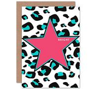 Wee Blue Coo Pink Teal Leopard Reverse Bright Greeting Card With Envelope Inside Premium Quality