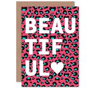 Wee Blue Coo Pink Teal Leopard Word Beautiful Greeting Card With Envelope Inside Premium Quality