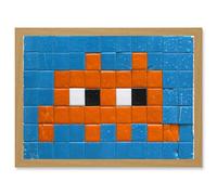 Wee Blue Coo Pixel Monster Space Orange Tiles Invaders Artwork Framed Wall Art Print A4