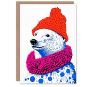 Wee Blue Coo Polar Bear Vibrant Winter Hat Scarf Bold Modern Xmas Christmas Card Wee Blue Coo Multicolor