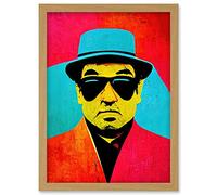 Wee Blue Coo Pop Art Bright Jazz Musician Pork Pie Hat Sunglasses Red Turquoise Yellow Artwork Framed Wall Art Print A4