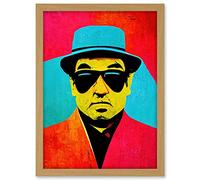 Wee Blue Coo Pop Art Bright Jazz Musician Pork Pie Hat Sunglasses Red Turquoise Yellow Artwork Framed A3 Wall Art Print