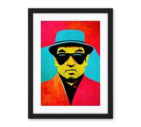 Wee Blue Coo Pop Art Bright Jazz Musician Pork Pie Hat Sunglasses Red Turquoise Yellow Artwork Framed Wall Art Print 18X24 Inch