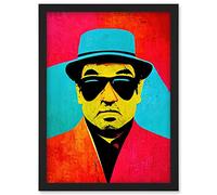 Wee Blue Coo Pop Art Bright Jazz Musician Pork Pie Hat Sunglasses Red Turquoise Yellow Artwork Framed Wall Art Print A4