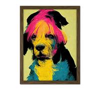 Wee Blue Coo Pop Art Dog Bright Pink Yellow Blue Vintage Style Painting Artwork Framed Wall Art Print 18X24 Inch