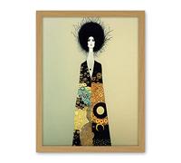 Wee Blue Coo Portrait of Beautiful Woman Gustav Klimt Style Dress Artwork Framed Wall Art Print 18X24 Inch