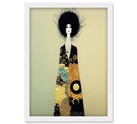 Wee Blue Coo Portrait of Beautiful Woman Gustav Klimt Style Dress Artwork Framed Wall Art Print A4