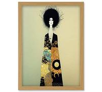 Wee Blue Coo Portrait of Beautiful Woman Gustav Klimt Style Dress Artwork Framed Wall Art Print A4