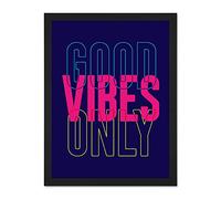 Wee Blue Coo Positivity Good Vibes Only Typography Large Framed Art Print Poster Wall Decor 18x24 inch
