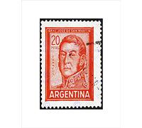 Wee Blue Coo Postage Stamp Argentina Vintage Jose De San Martin General Wall Art Print