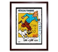 Wee Blue Coo Postage Stamp France Euro Tintin Snowy Herge Postmarked Framed Wall Art Print