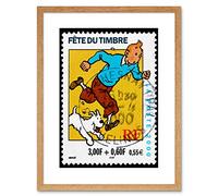 Wee Blue Coo Postage Stamp France Euro Tintin Snowy Herge Postmarked Framed Wall Art Print