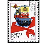Wee Blue Coo Postage Stamp Hungary 1 Forint Pioneers Railway Train Art Print Poster Wall Decor 12X16 Inch