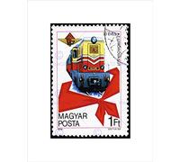 Wee Blue Coo POSTAGE STAMP HUNGARY 1 FORINT PIONEERS RAILWAY TRAIN FRAMED ART PRINT B12X11032