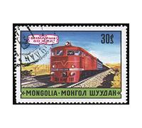 Wee Blue Coo Postage Stamp Mongolia Russian Train Electric Engine Wall Art Print