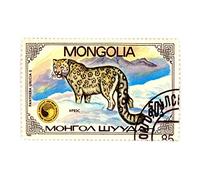 Wee Blue Coo Postage Stamp Panthera Snow Leopard Mongolia Vintage Wall Art Print
