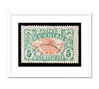 Wee Blue Coo Postage Stamp Reunion French Island Vintage Framed Wall Art Print