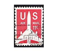 Wee Blue Coo Postage Stamp USA Vintage Silhouette Jet Airliner Photo Wall Art Print
