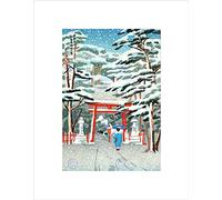 Wee Blue Coo POSTCARD JAPAN TORII TEMPLE GATE WINTER SNOW FOREST GEISHA ART PRINT B12X12566