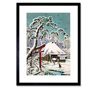 Wee Blue Coo POSTCARD JAPAN WINTER SCENE TORII TEMPLE GATE SNOW TREE FRAMED PRINT B12X12567