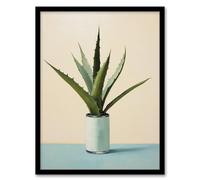 Wee Blue Coo Potted Aloe Vera Oil Painting Pastel Colour Pink Blue Green Succulent Cactus Artwork Framed Wall Art Print A4