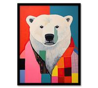 Wee Blue Coo Precious Polar Bear Vibrant Oil Painting Colourful Geometric Portrait Artwork Framed Wall Art Print A4