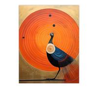 Wee Blue Coo Prominent Peacock Vibrant Oil Painting Orange Blue Hilma af Klint Inspired Extra Large XL Wall Art Poster Print