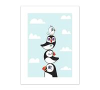 Wee Blue Coo Puffins Family Stacked Art Print Canvas Premium Wall Decor Poster