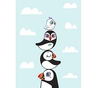 Wee Blue Coo Puffins Family Stacked Art Print Canvas Premium Wall Decor Poster
