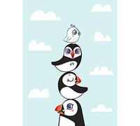 Wee Blue Coo Puffins Family Stacked Large Wall Art Print Canvas Premium Poster